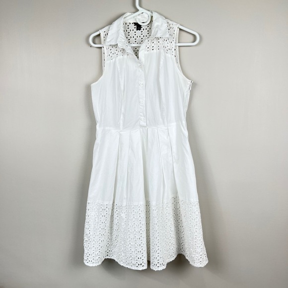 Ann Taylor Dresses & Skirts - Ann Taylor Dress Eyelet Lace Fit & Flare 6 White Sleeveless Shirtdress Summer
